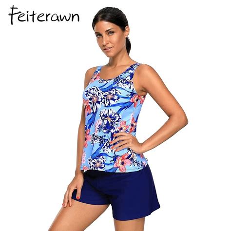 Feiterawn Plus Size Swimsuits Women Red Black Floral Print Tankini And