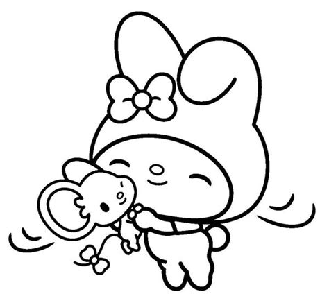 My Melody Cuddling With Mouse Coloring Page Hello Kitty Colouring