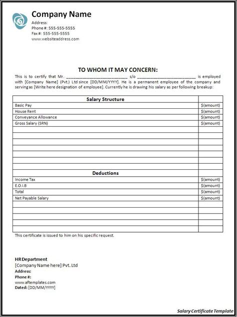Salary Certificate Template Free Formats Excel Word