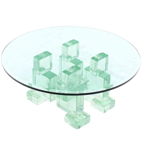 Thick Heavy Solid Glass Blocks Glass Top Coffee Table For Sale At
