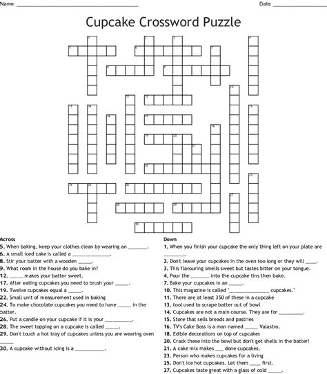 Only needed in small amounts and needs to be 'good'. Cupcake Crossword Puzzle - WordMint