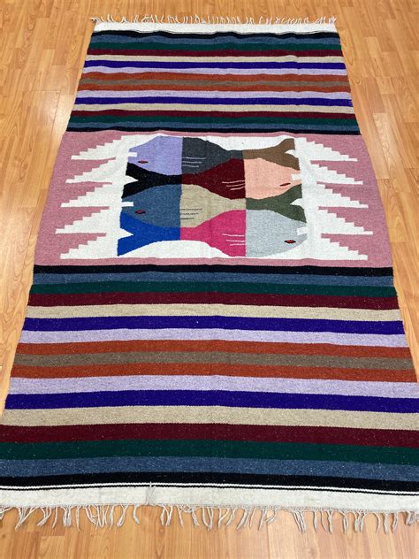 310 X 68 Traditional Mexican Flat Weave Rug Hand Made 100 Wool