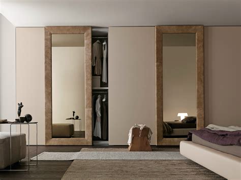 Bnw, white, light and dark wood. Sectional mirrored wardrobe with sliding doors MIRROR by ...