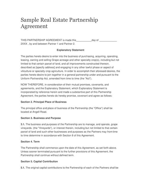 Free Printable Real Estate Partnership Agreement Templates Pdf Checklist