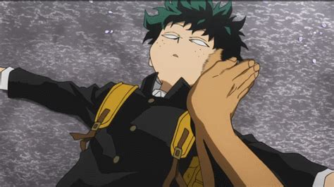 An Anime Character With Green Hair Holding His Hands Up