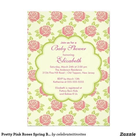 Pretty Pink Roses Spring Baby Shower Invitation Spring
