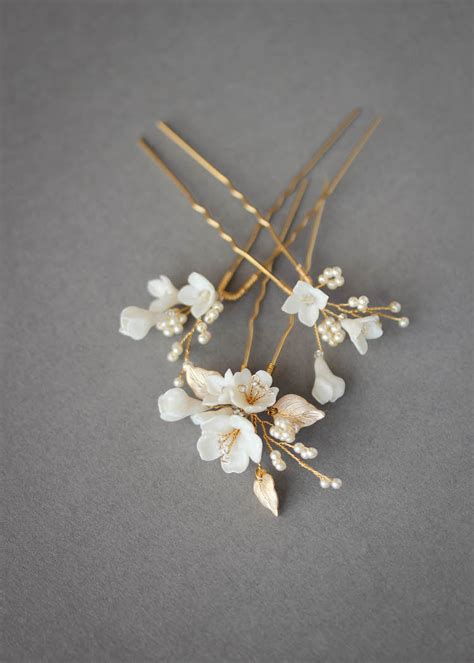 Petite Pins Blush And Pale Gold Floral Hair Pins In 2020 Floral