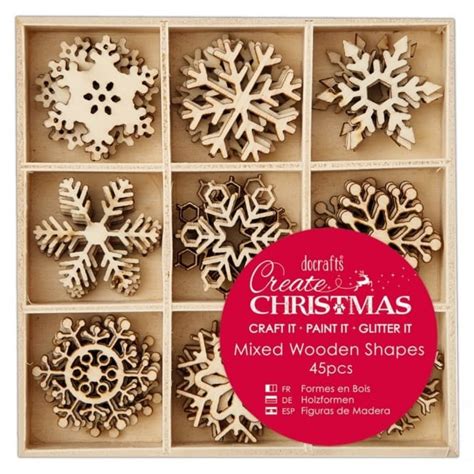 Small Mixed Wooden Shapes 45pcs Snowflakes Icons Uk
