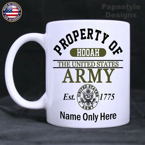 Many items are unique and come from top artisan potters. Property of US Army Personalized 11oz Coffee Mug. Made in ...
