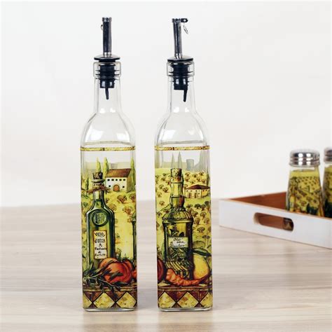 Drizzle Oil Vinegar Bottle Set Of 2 500 Ml Green Glass