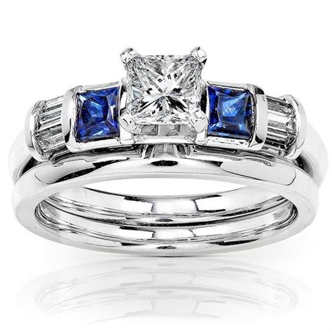 Blue Sapphire And Diamond Bridal Set 1cttw 14k White Gold Diamond