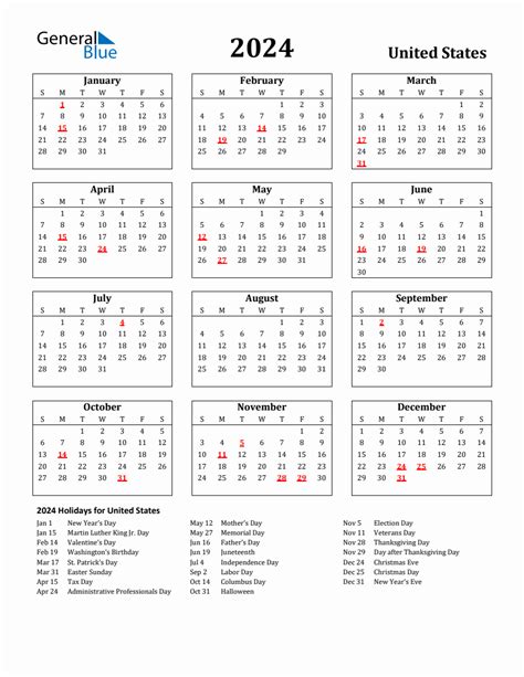 2024 Holiday Calendar Federal Holidays Printable Debbi Ethelda