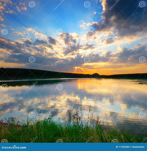 Sunset Above The River Stock Photo Image Of Light Reflection 11335284