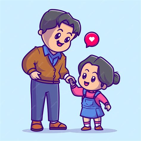 premium vector cute father with little daughter cartoon vector icon illustration people