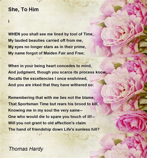 She To Him She To Him Poem By Thomas Hardy