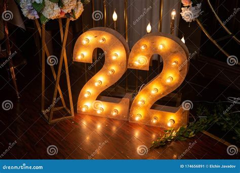 Happy 22 Years Old Celebration Numbers 22 Carved From Wood With Light Stock Image Image Of