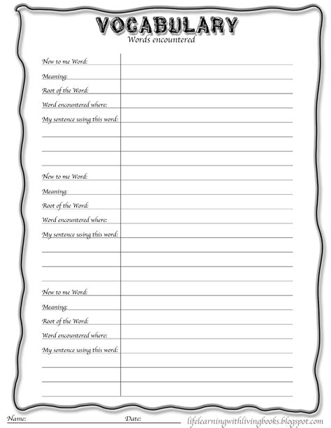 Vocabulary Worksheet Template Free Printable Templates