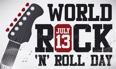 Guitar`s Head With Greeting For World Rock `n` Roll Day Vector