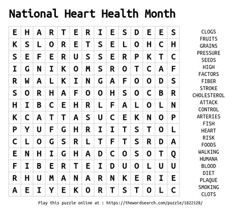 Download Word Search On National Heart Health Month