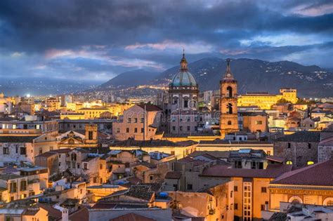 Palermo Sicily Town Skyline With Landmarks Stock Photo Image Of