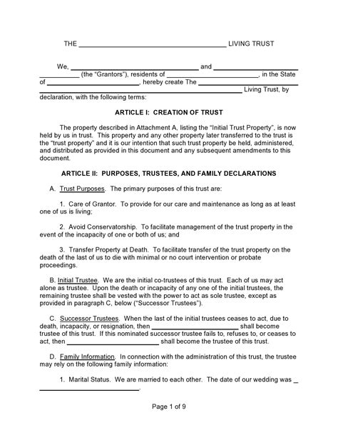 30 Free Living Trust Forms And Templates Word Templatearchive