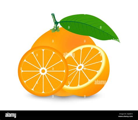 Fresh Orange With Orange Slice With Leaves Isolated On White Background