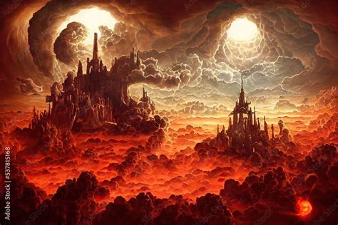 Reign Of Hell Surrounded By Fire With Castle And Hellish City