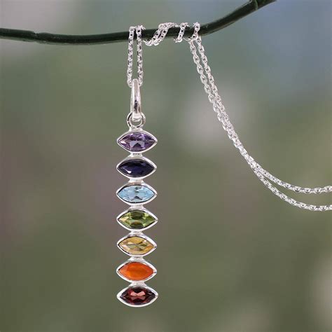 Indian Seven Gemstone Chakra Necklace In Sterling Silver Chakra