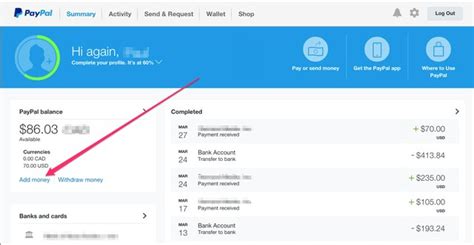 You are taken to your paypal summary page, displaying your current paypal balance, recent transactions, linked bank accounts, and more. How to Add Money to a PayPal Account (with Pictures) | eHow