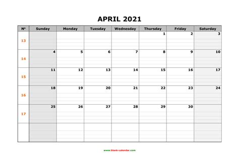April 2021 Monthly Notes Calendar Printable Template 2021 Calendar
