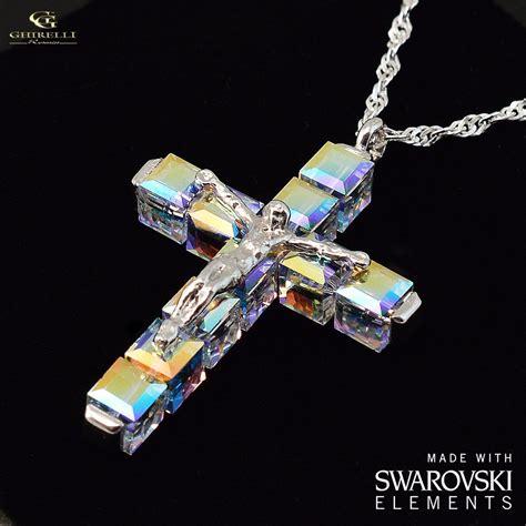 Swarovski R Crystal And Sterling Silver Ghirelli Cross Pendant Rhodiu