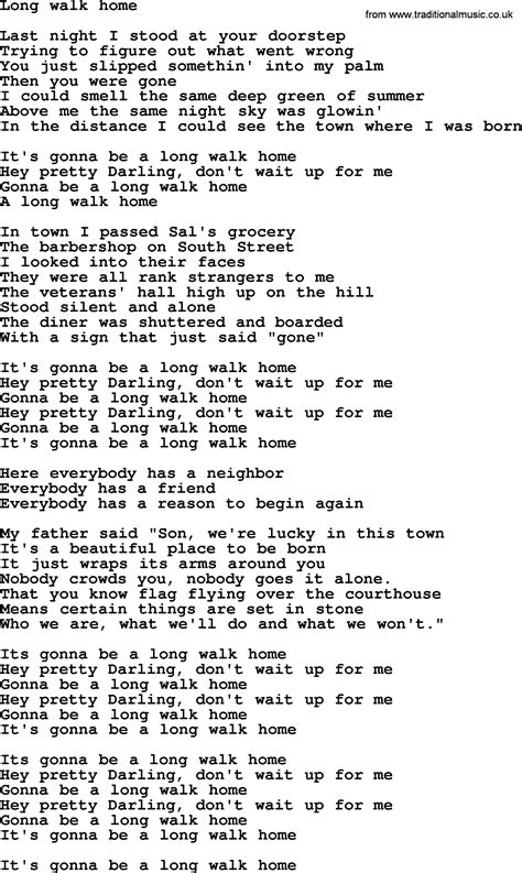 Bruce Springsteen Song Long Walk Home Lyrics