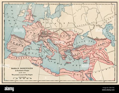 Mapa De La Máxima Extensión Del Imperio Romano 117 Ad Litografía De