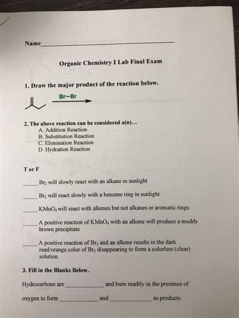 Any last lab notebooks and lab reports are due today, friday may 10th by 2:30 pm at the very latest. Solved: Name Organic Chemistry I Lab Final Exam 1. Draw Th ...