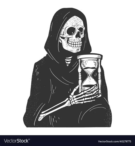 Grim Reaper Holding Hourglass Drawing