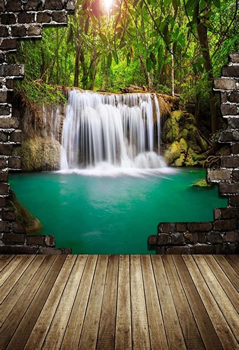 Amazon Com Laeacco X Ft Vinyl Photography Backdrop Scenic Waterfalls