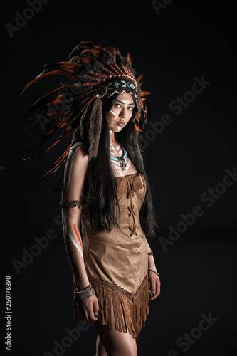 Native American Indian Sexy Girl With Traditional Make Up And