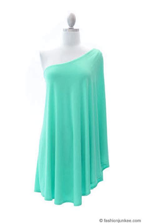 One Shoulder Dress With Winged Kimono Slit Sleeves Mint