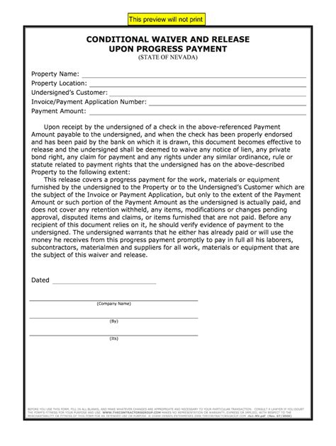 Conditional Final Lien Waiver Form