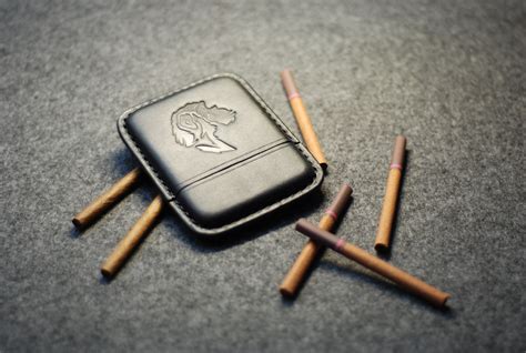 Leather Cigarette Case For Cigarillos Black Engraved Cigar Etsy