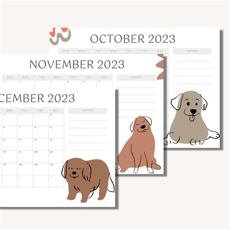 2023 Printable Dog Calendar Landscape Minimalist Monthly Etsy