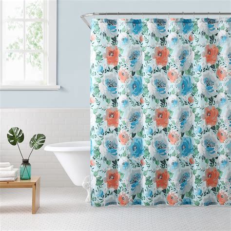 Freshee Fabric Shower Curtain With Intellifresh Technology Teal Floral