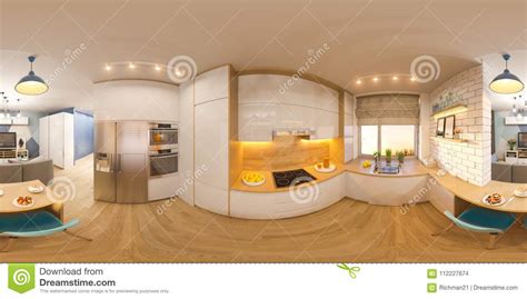 3d Illustration Spherical 360 Seamless Panorama Of Living Room A Stock