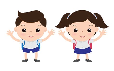 Students Cartoon Boy And Girl In School Uniform Stock Illustration