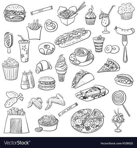 Collage Food Doodles Clip Art Cartoon Vector Objects Fastfood Vector