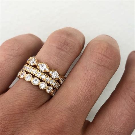 Classic Yellow Gold Stacking Bands Wedding Rings Single Stone