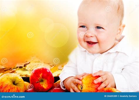 Baby Holding Apples Stock Image Image Of Eating Baby 26605389