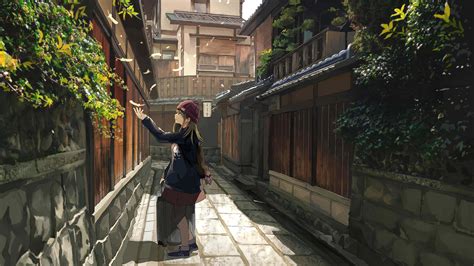 Wallpaper Digital Art Artwork Anime Girls Alleyway Street Japan