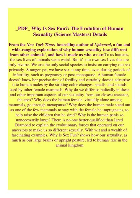 pdf why is sex fun the evolution of human sexuality science masters