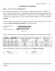 Worksheet On Elasticity Understanding Price Elasticity Of Course Hero